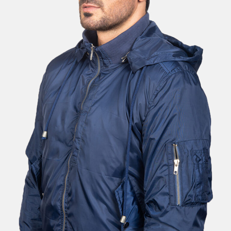 Mens Blue Hooded Bomber Jacket0893-9-1599119850097